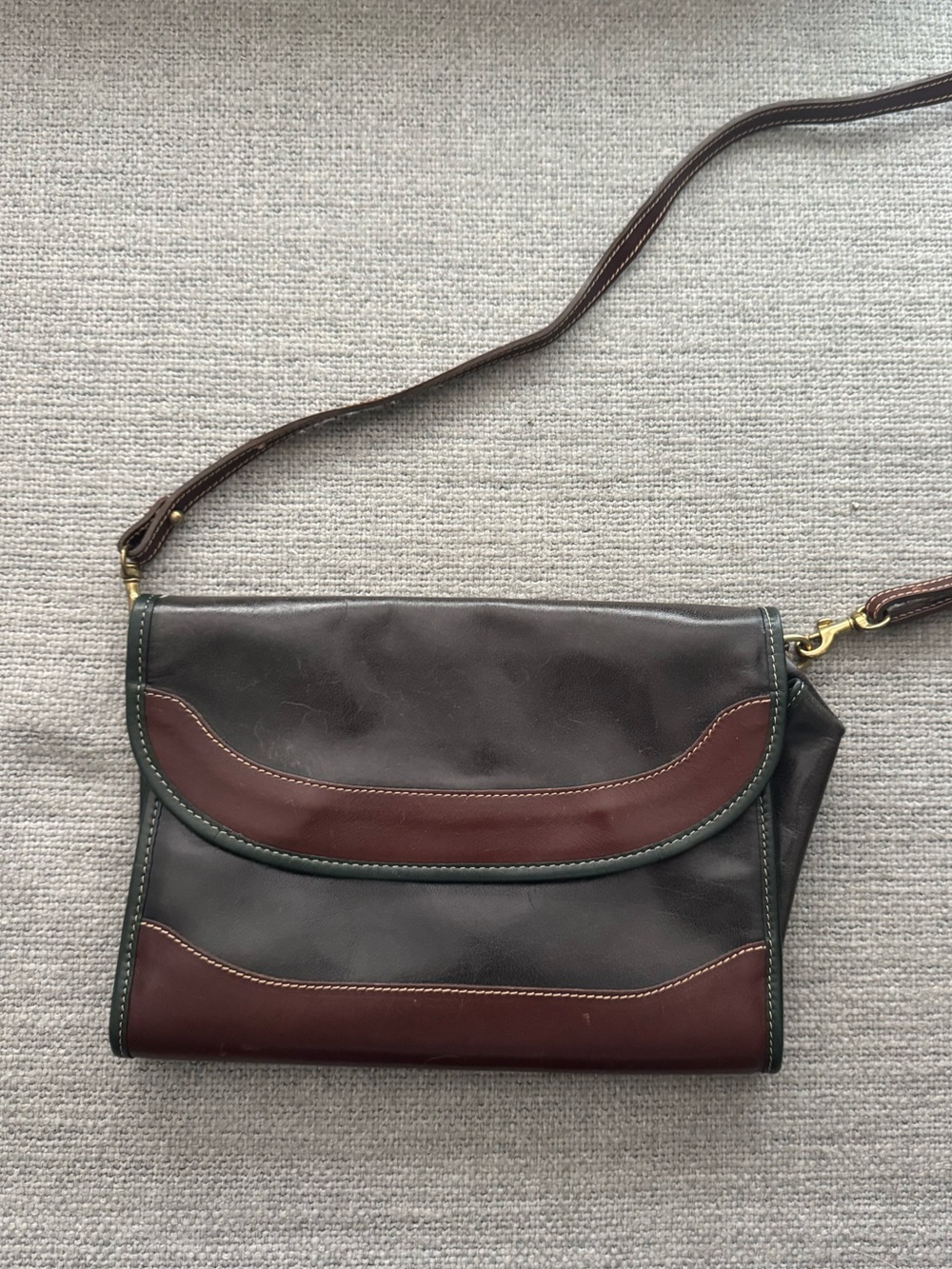 Brahmin Brown and Dark Green Leather Crossbody Bag